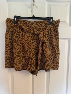 a new day Leopard Tie-Waist Shorts in Tan and Black